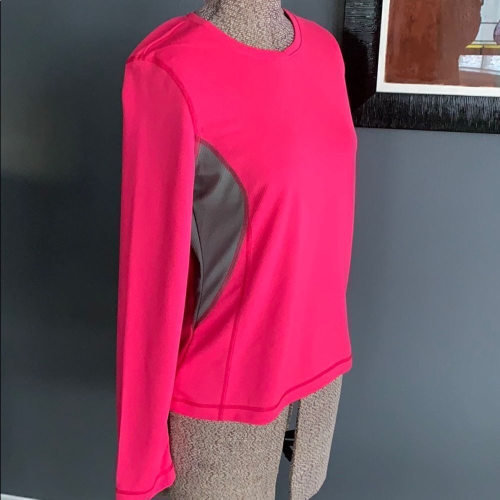 REI bright pink/gray long sleeve workout top 14-16